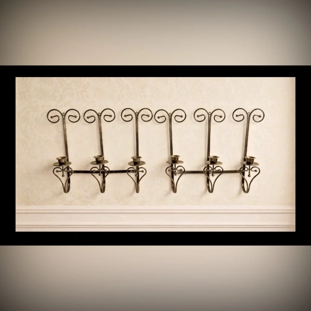Home Interiors 3 Candlestick Adjustable Brass Sconces Set Pair Scroll Hearts MCM